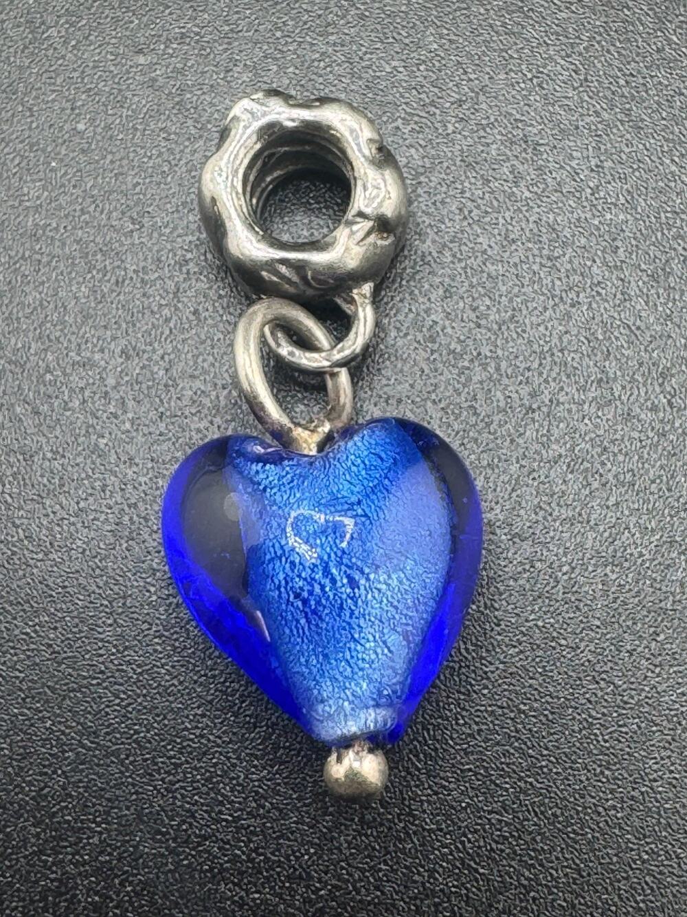 Pandora ALE Sterling Silver Blue Murano Heart Charm